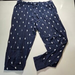 Polo Ralph Lauren Mens XL Pajama Pants Navy Blue Pony Print Cotton Joggers